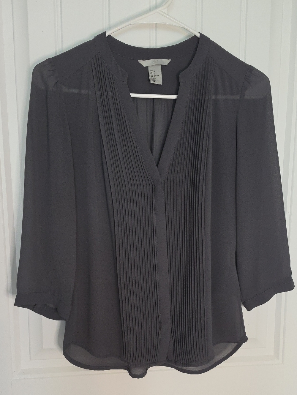 H&M Slate Gray Pintuck V-Neck Blouse